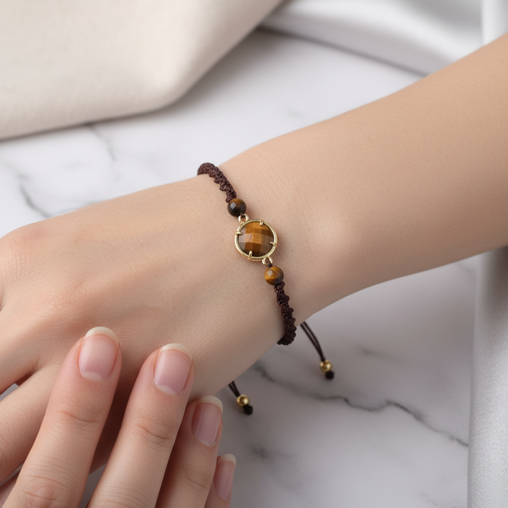 Kaplan Gözü Doğal Taş Makrome Bileklik – Özel Tasarım