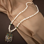 İnci-Zümrüt Doğal Taş El İşlemesi Koleksiyon Sitrin Kolye - 65cm