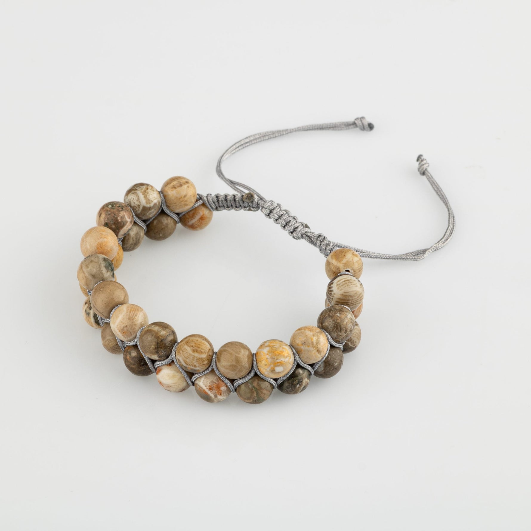 Fosil Mercan 8mm Çift Sıra Makrome Doğal Taş Bileklik