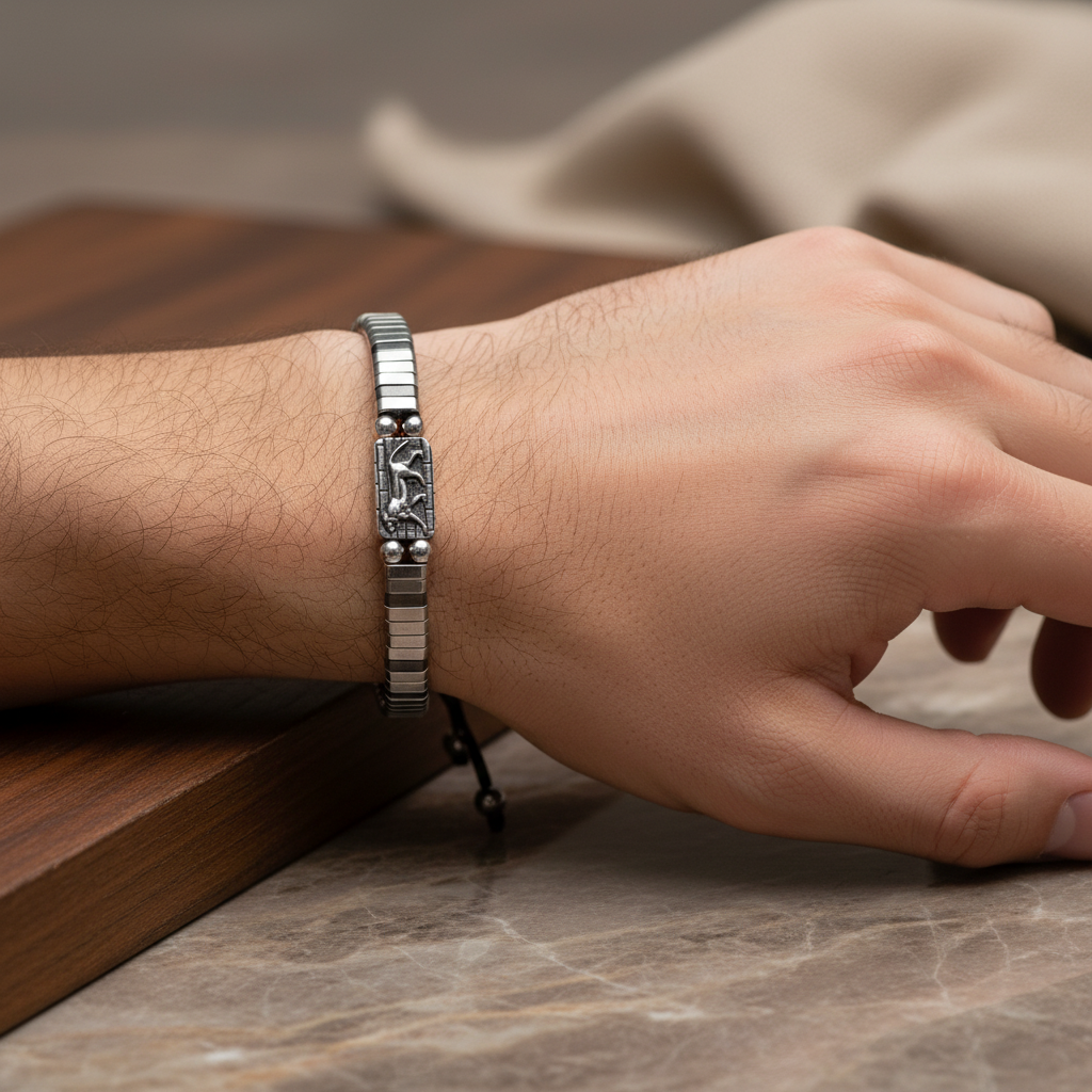 Hematit Doğal Taş 925 Ayar Gümüş Erkek Tasarım Bileklik – Özel Tasarım