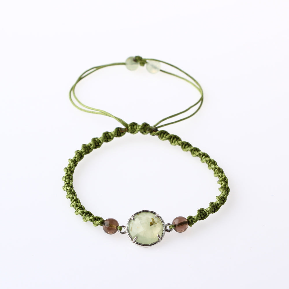 Prehnit-Dumanlı Kuvars Doğal Taş Makrome Örgü Bileklik