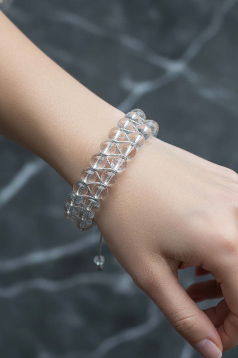 Kristal Kuvars 8mm Çift Sıra Makrome Doğal Taş Bileklik
