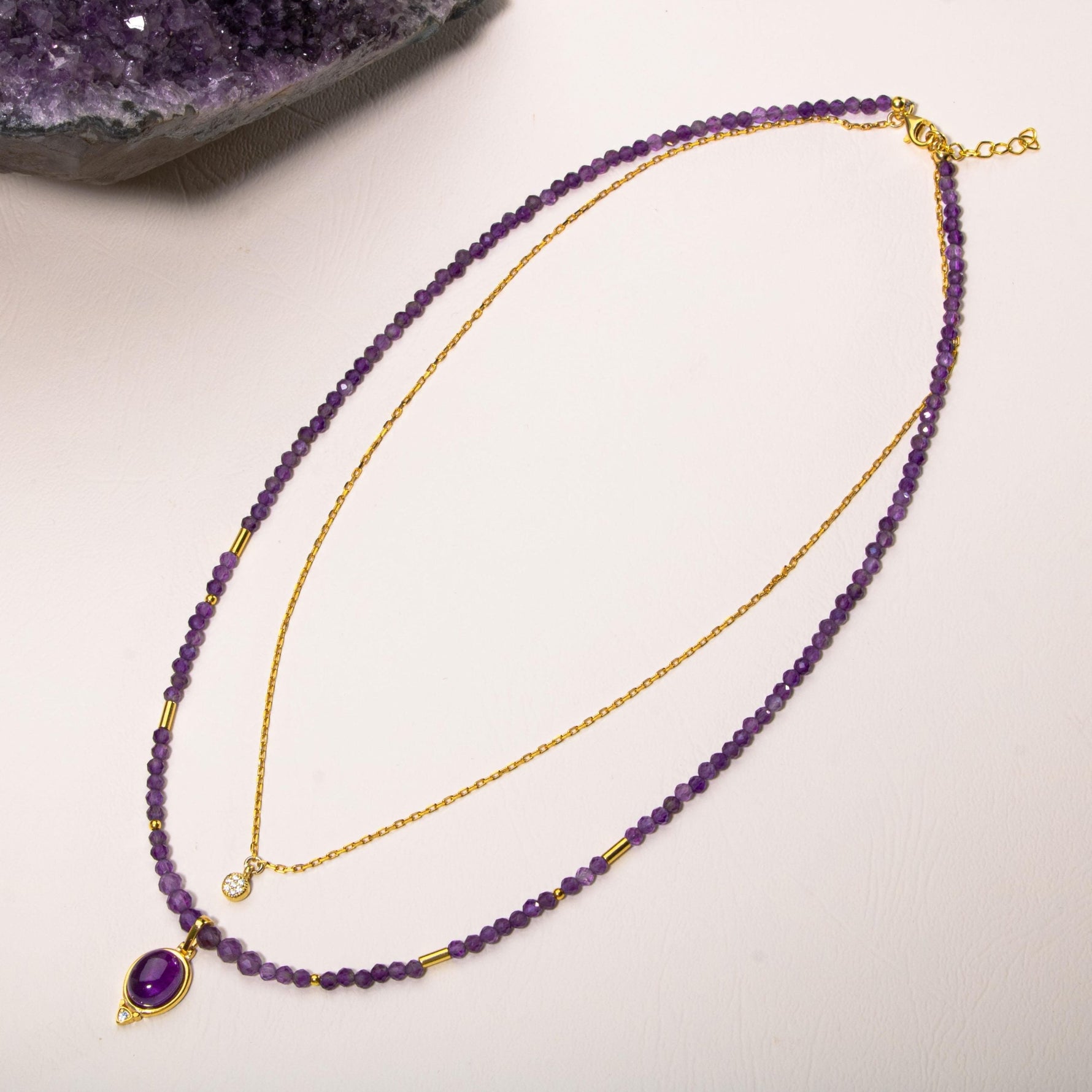 Ametist Doğal Taş Gümüş Zincir 2&