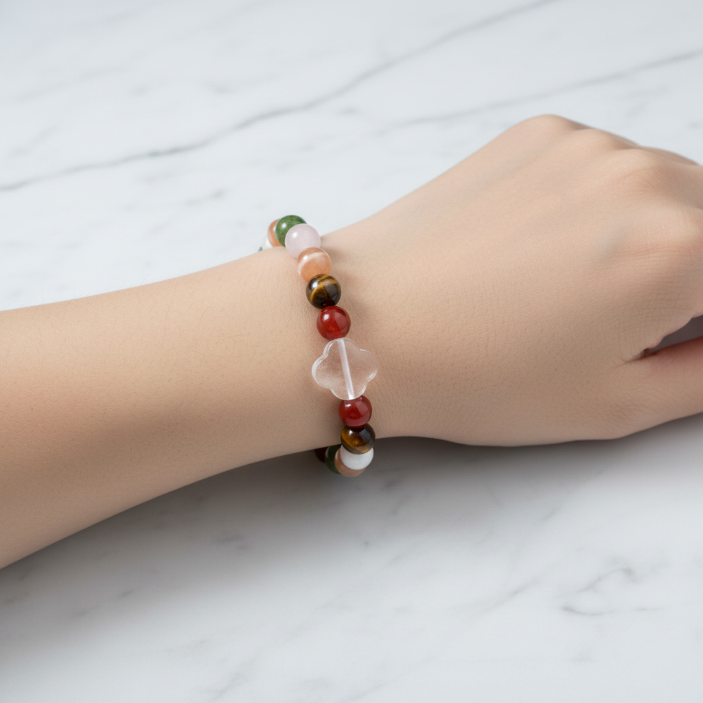 İkizler Burcu Doğal Taş Bileklik – Ay Taşı, Güneş Taşı, Kaplan Gözü, Kırmızı Akik, Pembe Kuvars ve Yeşim