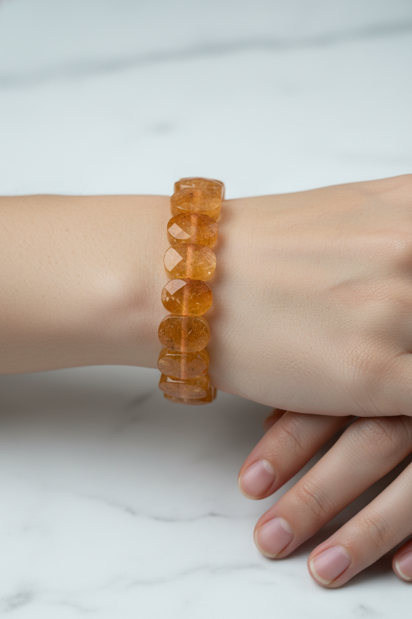 Sitrin Doğal Taş Geniş Kesim Bileklik