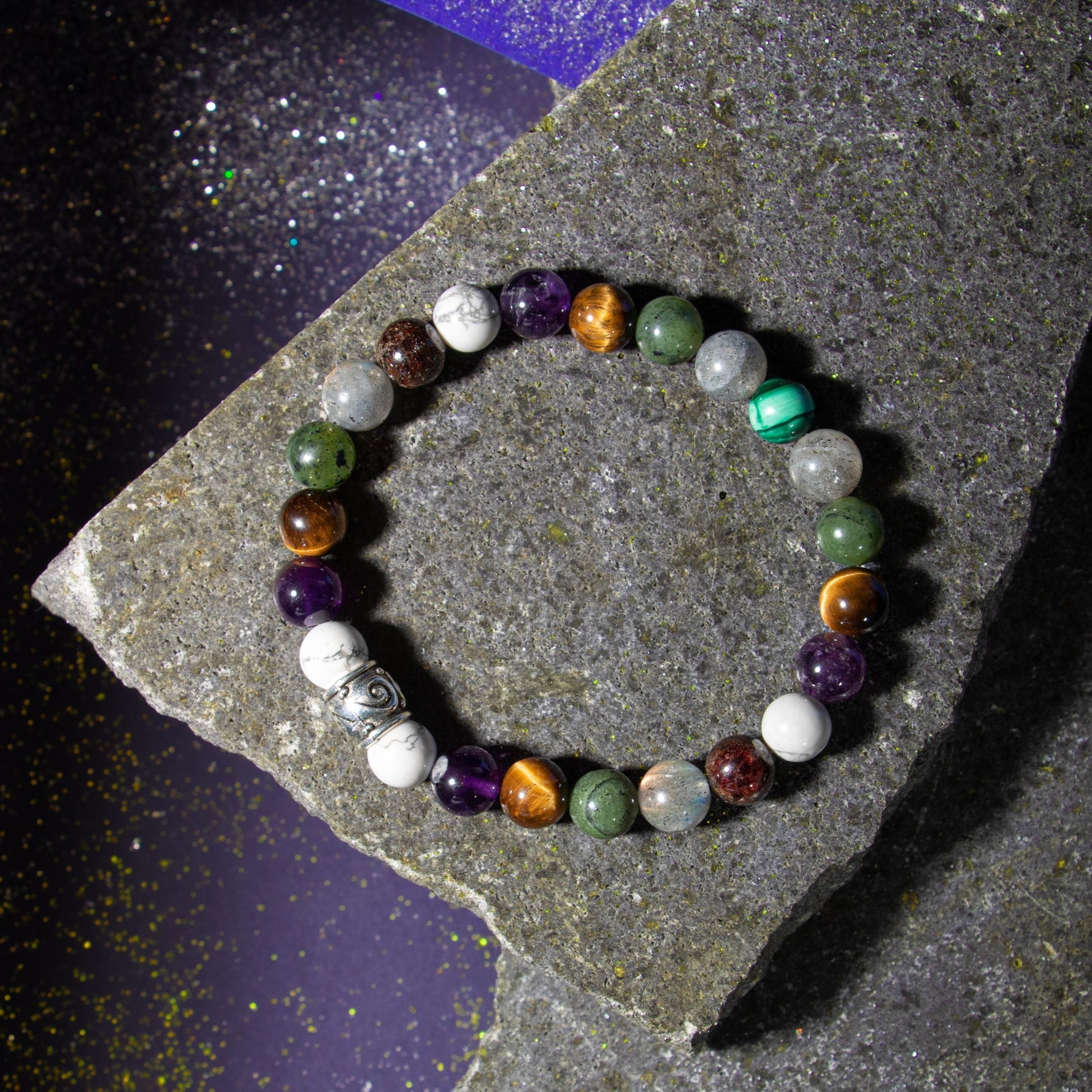 Akrep Burcu Bileklik Ametist, Bordo Granat Lal, Havlit, Kaplan Gözü, Labradorit, Yeşim