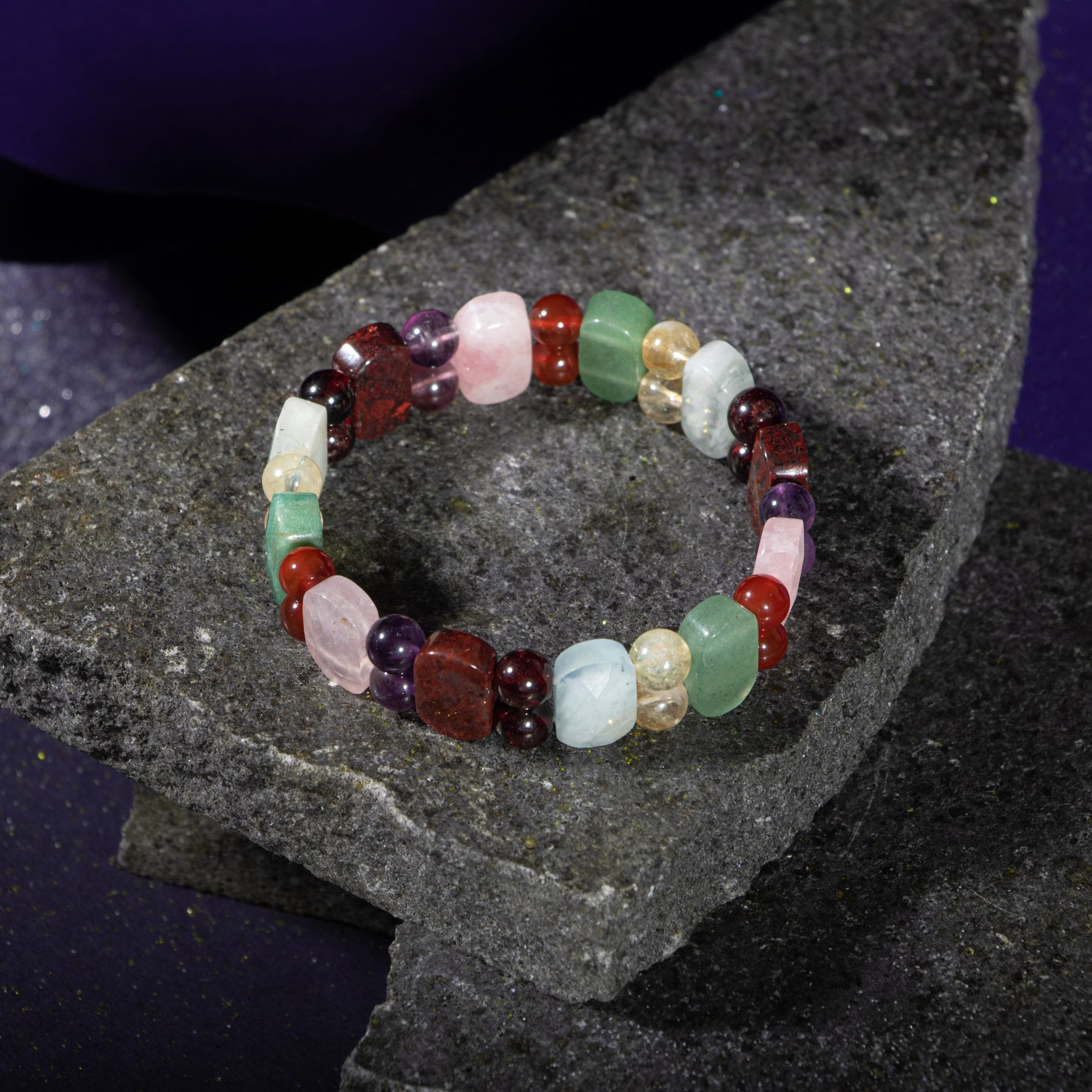 Koç Burcu Bileklik Akuamarin, Ametist, Bordo Granat Lal, Jasper, Kırmızı Akik, Pembe Kuvars, Sitrin, Yeşil Aventurin