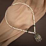 İnci-Zümrüt Doğal Taş El İşlemesi Koleksiyon Sitrin Kolye - 65cm