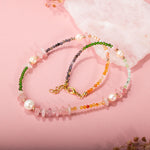 Karnelyan Akik-İyolit-Pembe Opal-İnci-Pembe Kuvars-Hematit-Diopsit-Prehnit Doğal Taş Kolye