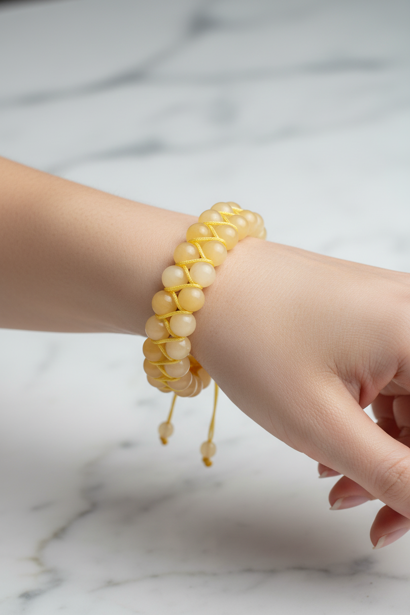 Kalsit 8mm Çift Sıra Makrome Doğal Taş Bileklik