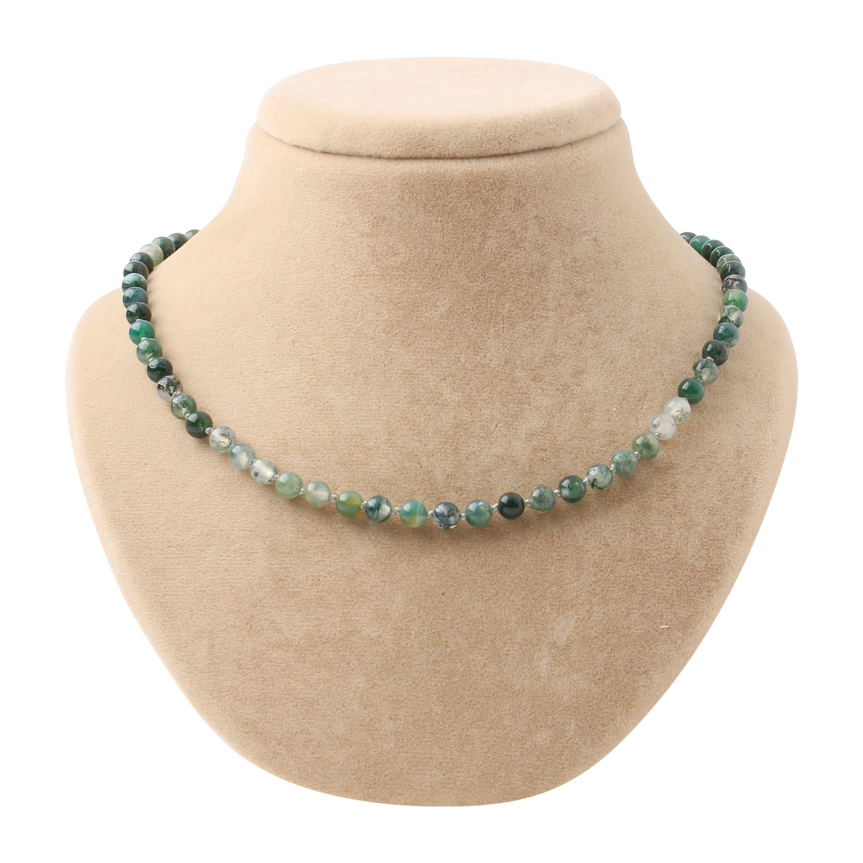 Yosunlu Akik 6 mm Düğümlü Doğal Taş Kolye