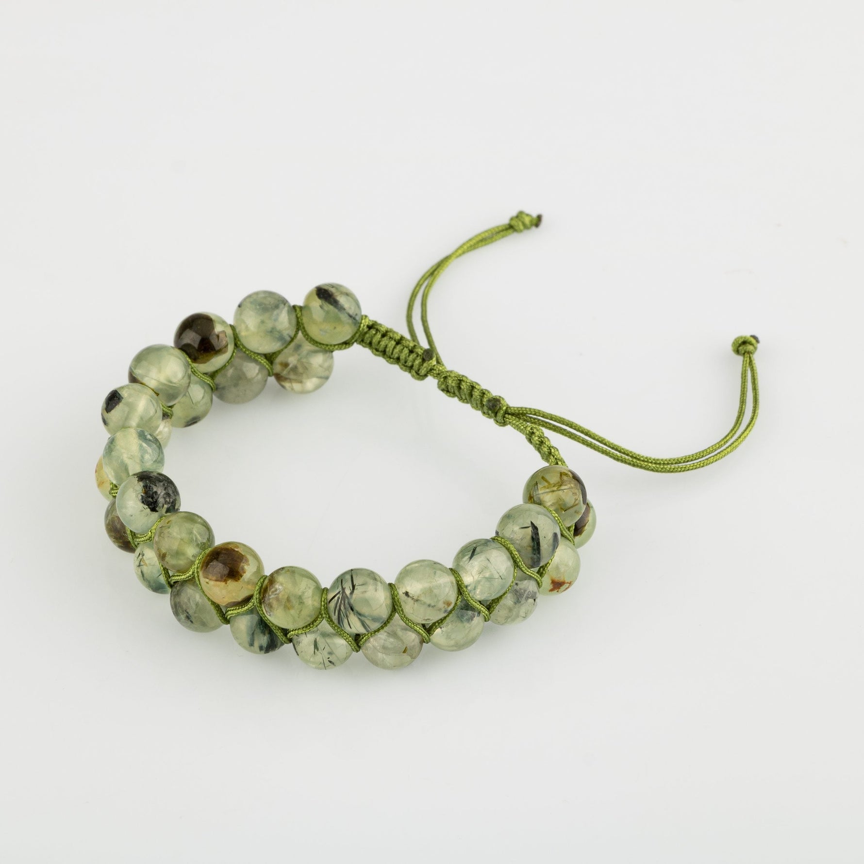Prehnit 8mm Çift Sıra Makrome Doğal Taş Bileklik