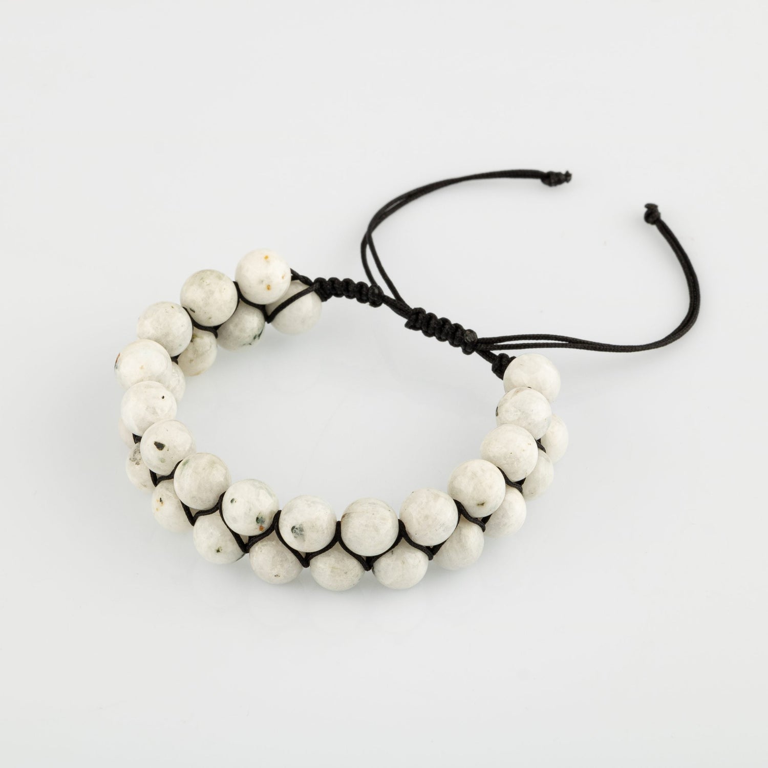 Ay Taşı 8mm Çift Sıra Makrome Doğal Taş Bileklik