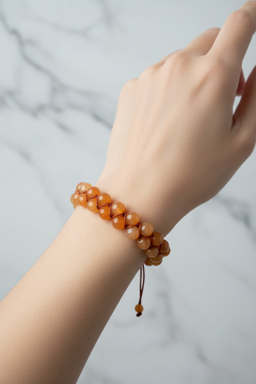 Turuncu Aventurin 8mm Çift Sıra Makrome Doğal Taş Bileklik