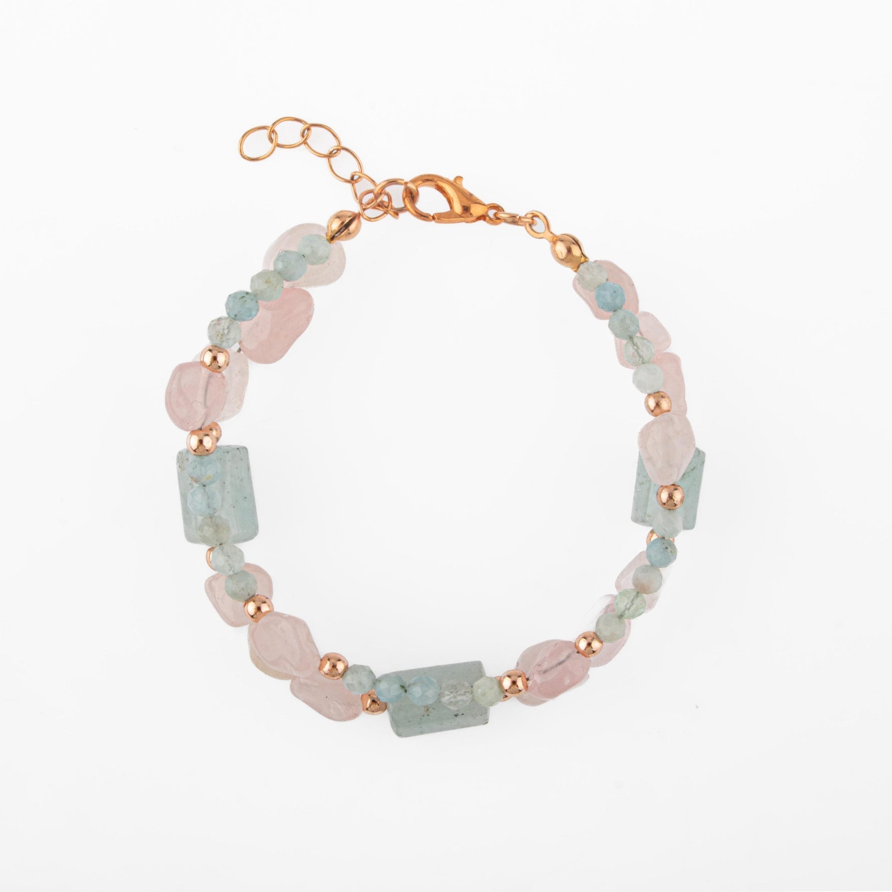 Pembe Kuvars-Akuamarin Doğal Taş Bileklik