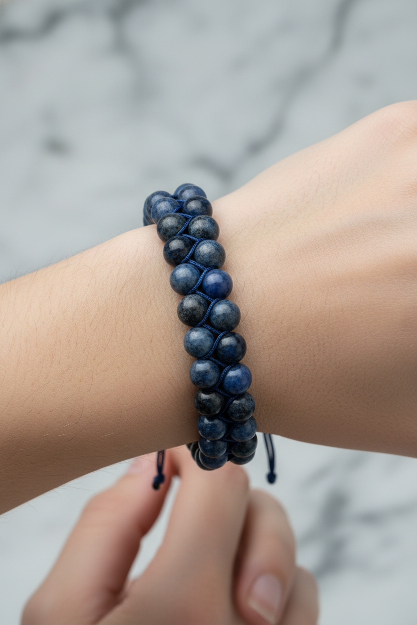 Dumortierit 8mm Çift Sıra Makrome Doğal Taş Bileklik