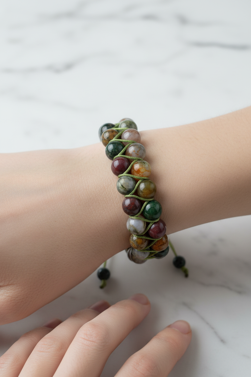 Hint Akiği 8mm Çift Sıra Makrome Doğal Taş Bileklik