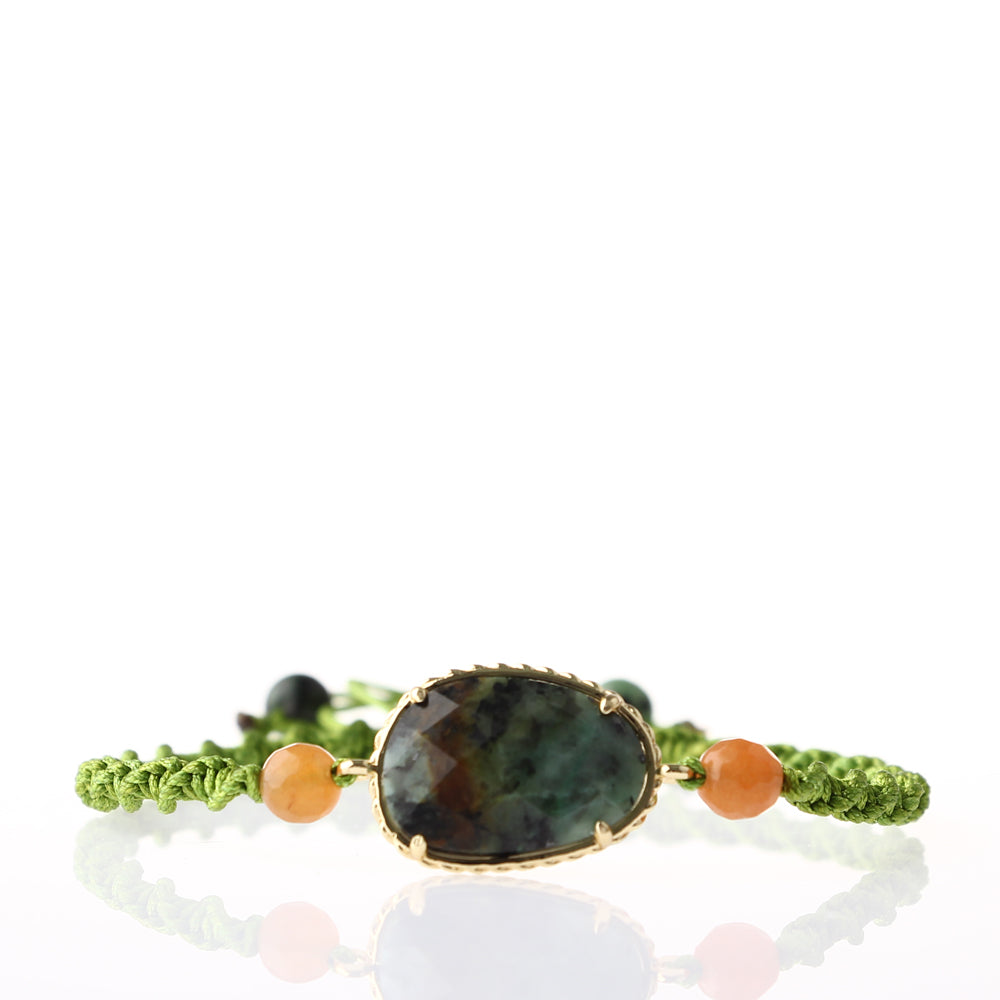 Afrika Turkuaz- Turuncu Aventurin Doğal Taş Makrome Örgü Bileklik