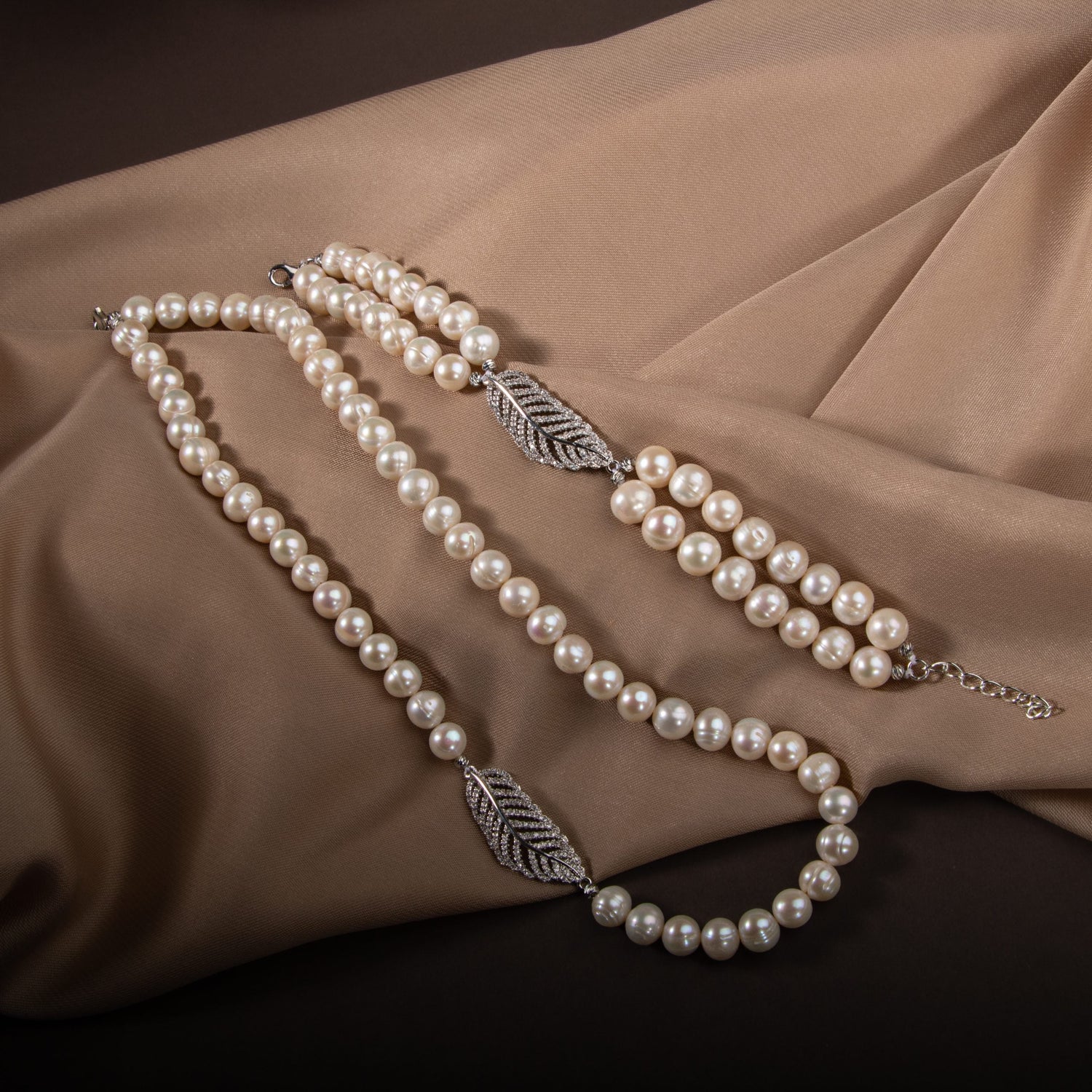 İnci Doğal Taş Gümüş Yaprak Model Takı Seti