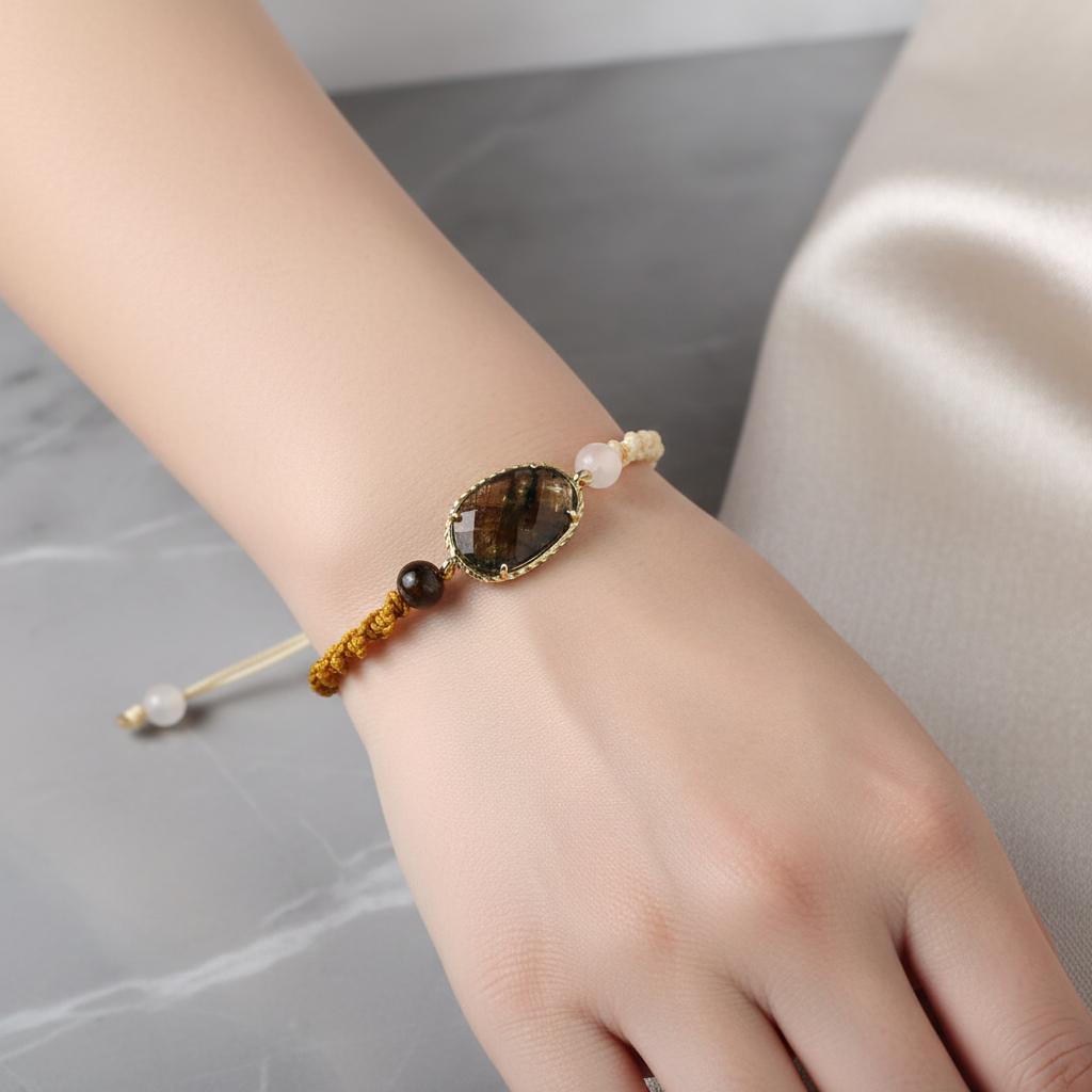 Labradorit – Ay Taşı Doğal Taş Makrome Bileklik – Özel Tasarım