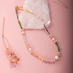 Karnelyan Akik-İyolit-Pembe Opal-İnci-Pembe Kuvars-Hematit-Diopsit-Prehnit Doğal Taş Kolye