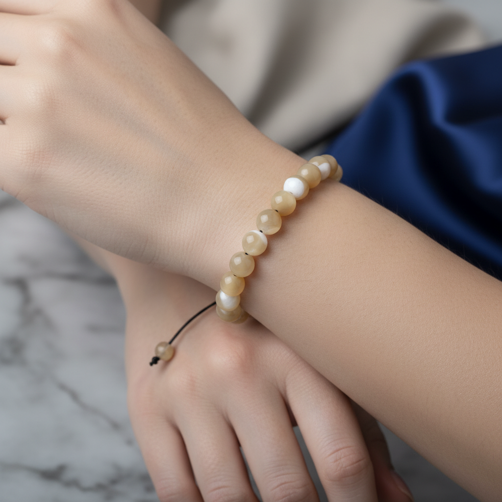 Sedef 8 mm Merdiven Kapama Doğal Taş Bileklik – El İşçiliği