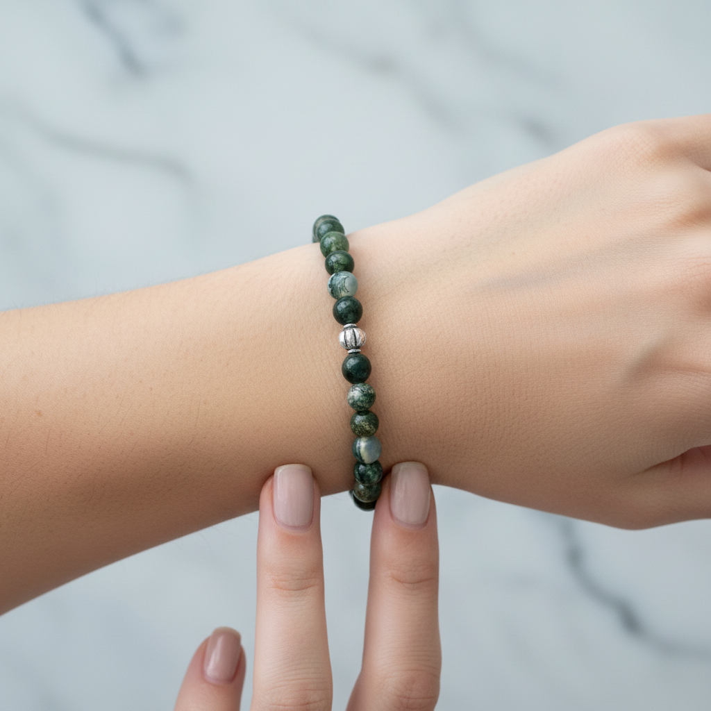 Yosunlu Akik 6mm Doğal Taş Bileklik