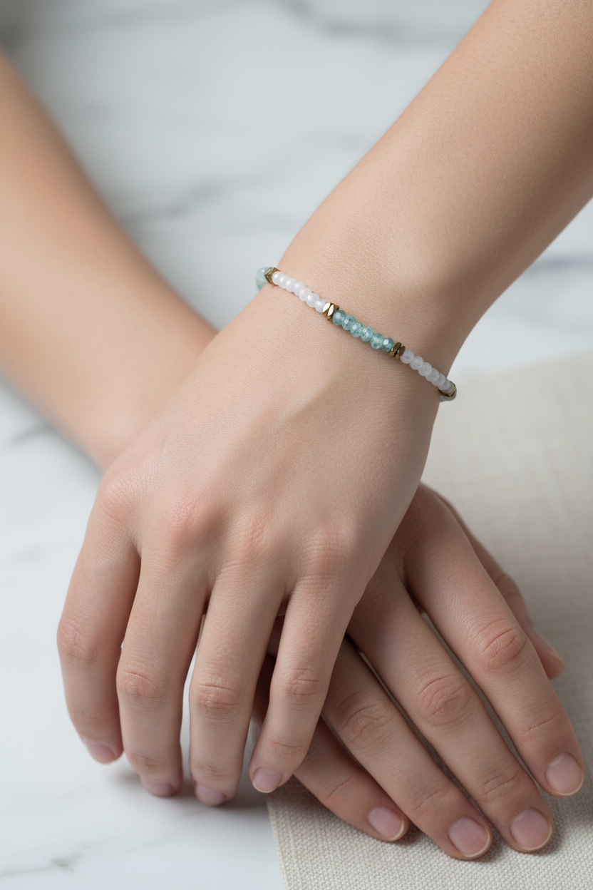 Apatit ve Pembe Kuvars Doğal Taş Bileklik – Unisex Şık Tasarım