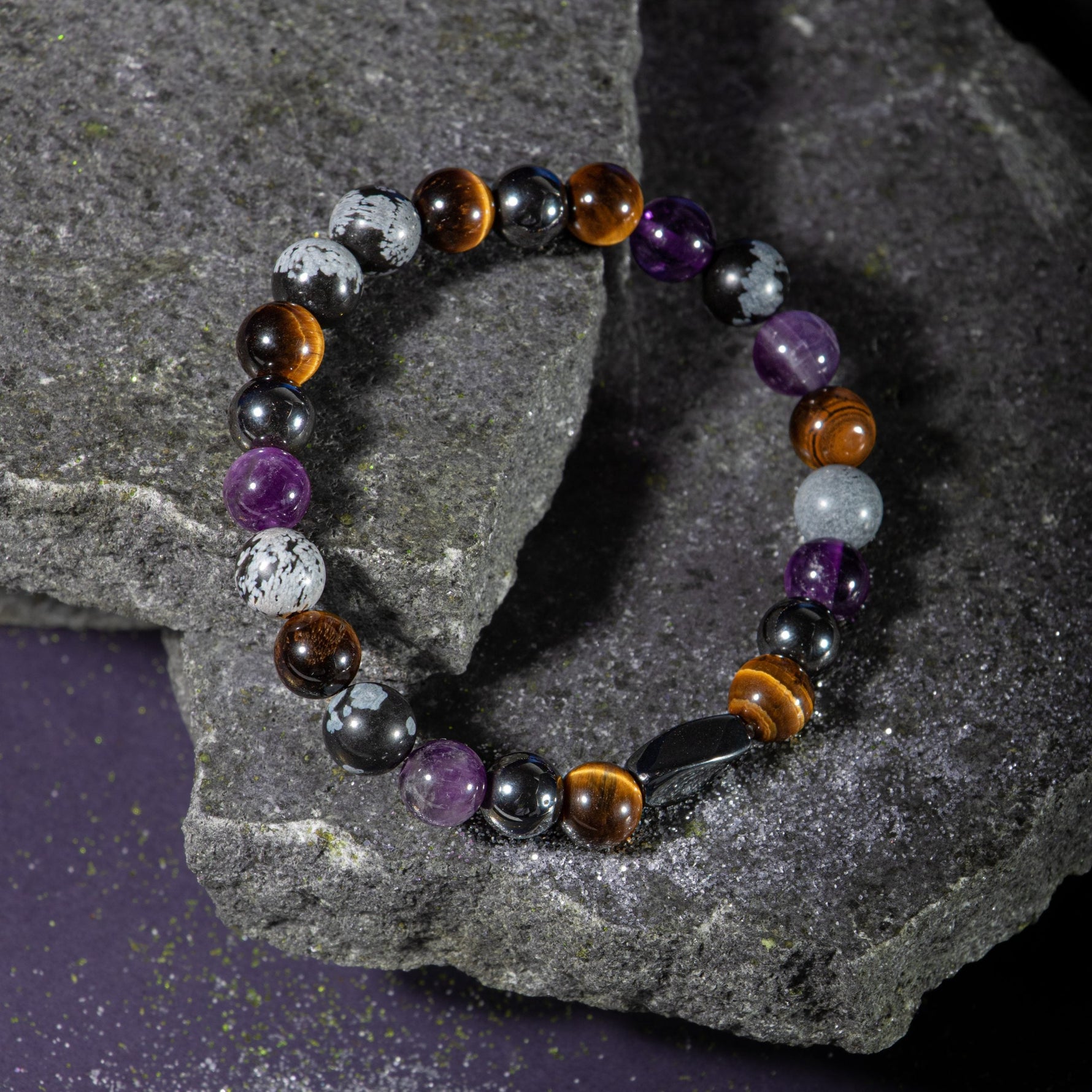 Kova Burcu Bileklik Ametist, Golden Obsidyen, İspanyol Varisit, Kaplan Gözü