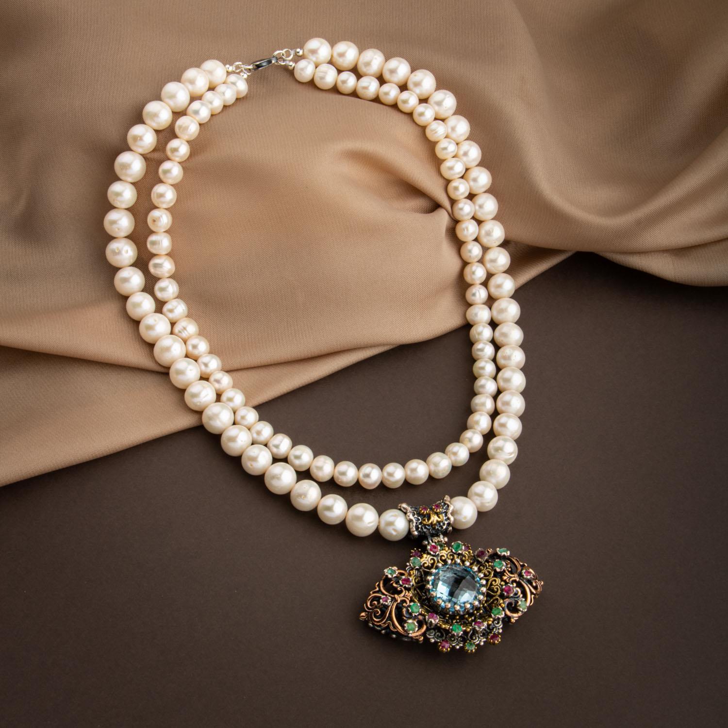 İnci Doğal Taş El İşlemesi Koleksiyon Topaz Kolye - 42cm