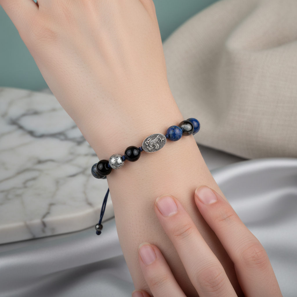 Lapis Lazuli Doğal Taş 925 Ayar Gümüş Tasarım Bileklik – Özel Tasarım