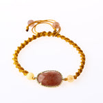 Çilek Kuvars-Kalsit Doğal Taş Makrome Örgü Bileklik