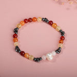 Hematit-Pembe Kuvars-İnci-Sitrin-Karnelyan Akik-Kırmızı Akik Doğal Taş Bileklik