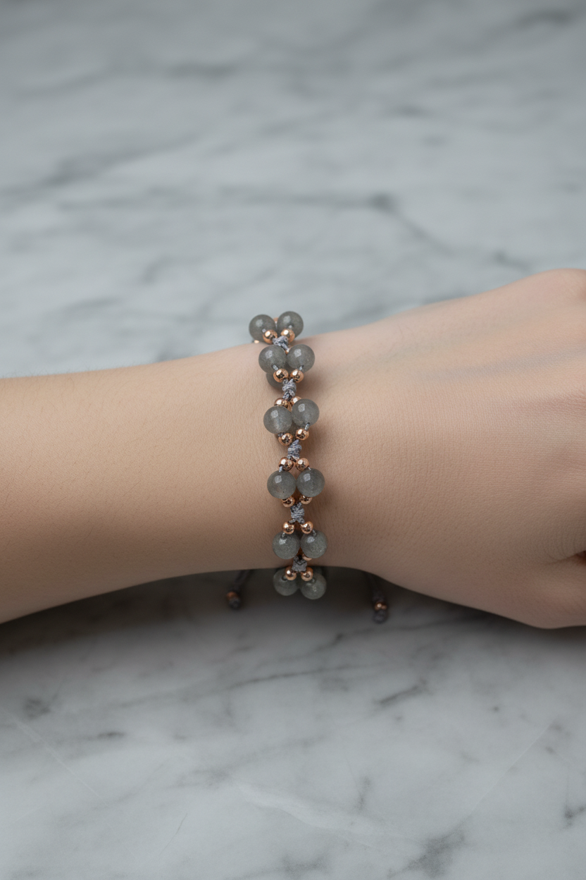 Labradorit Doğal Taş Merdiven Kapama Bileklik – Ayarlanabilir İpli Tasarım