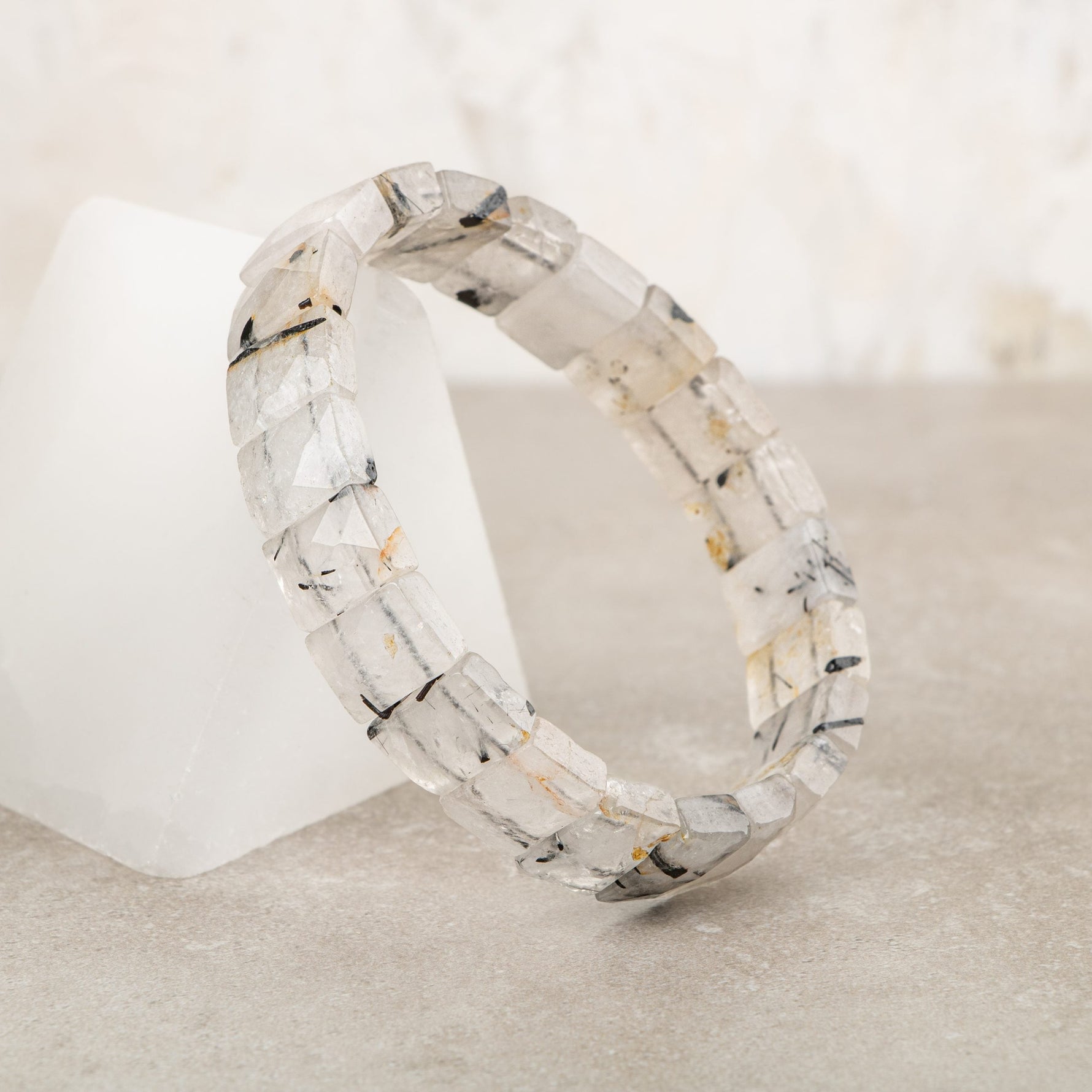 Rutilli Kuvars Doğal Taş Kare Kesim Geniş Kesim Bileklik