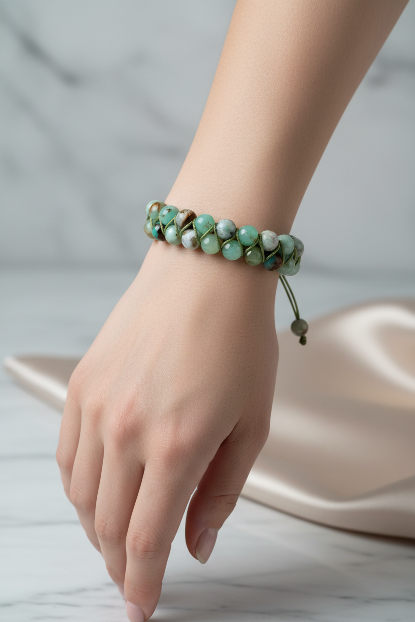 Krizopras 8mm Çift Sıra Makrome Doğal Taş Bileklik