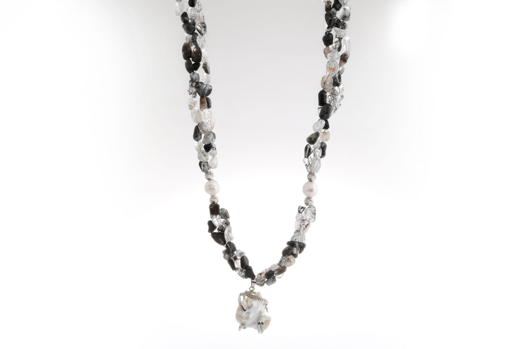 Siyah Asalet, Rutilli Kuvars İnci Doğal Taş Kolye