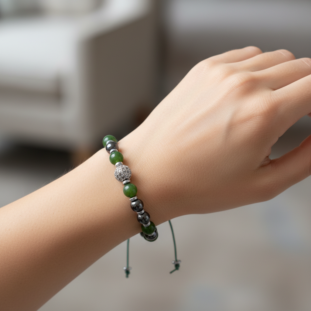 Yeşim, Hematit Zirkon Aparat Doğal Taş Makrome Bileklik