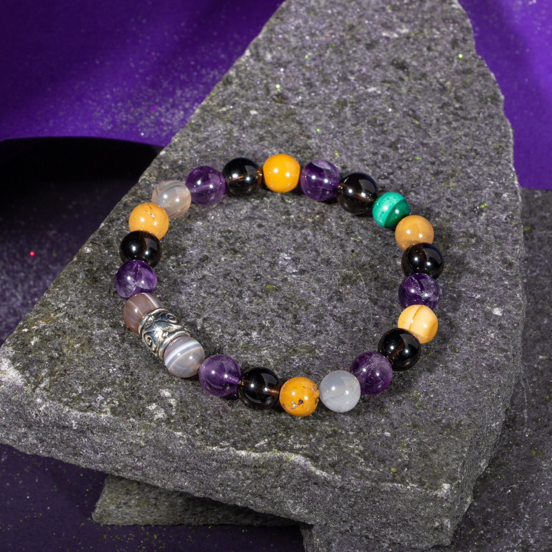 Oğlak Burcu Bileklik Dumanlı Kuvars, Kaplan Gözü, Kırmızı Akik, Pembe Kuvars, Selenit