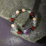 Kova Burcu Bileklik Ametist, Hematit, Kırmızı Akik, Kristal Kuvars, Sedef, Yeşil Florit