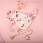 Güneş Taşı-Pembe Kuvars-Ay Taşı Doğal Taş Gümüş Kolye Bileklik Seti- 54cm