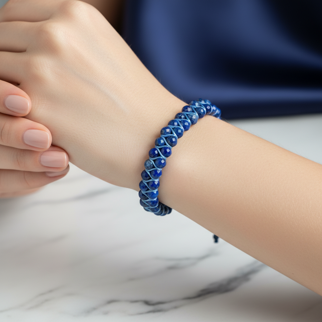 Lapis Lazuli 3-4 mm Çift Sıra Doğal Taş Bileklik – Unisex El İşçiliği