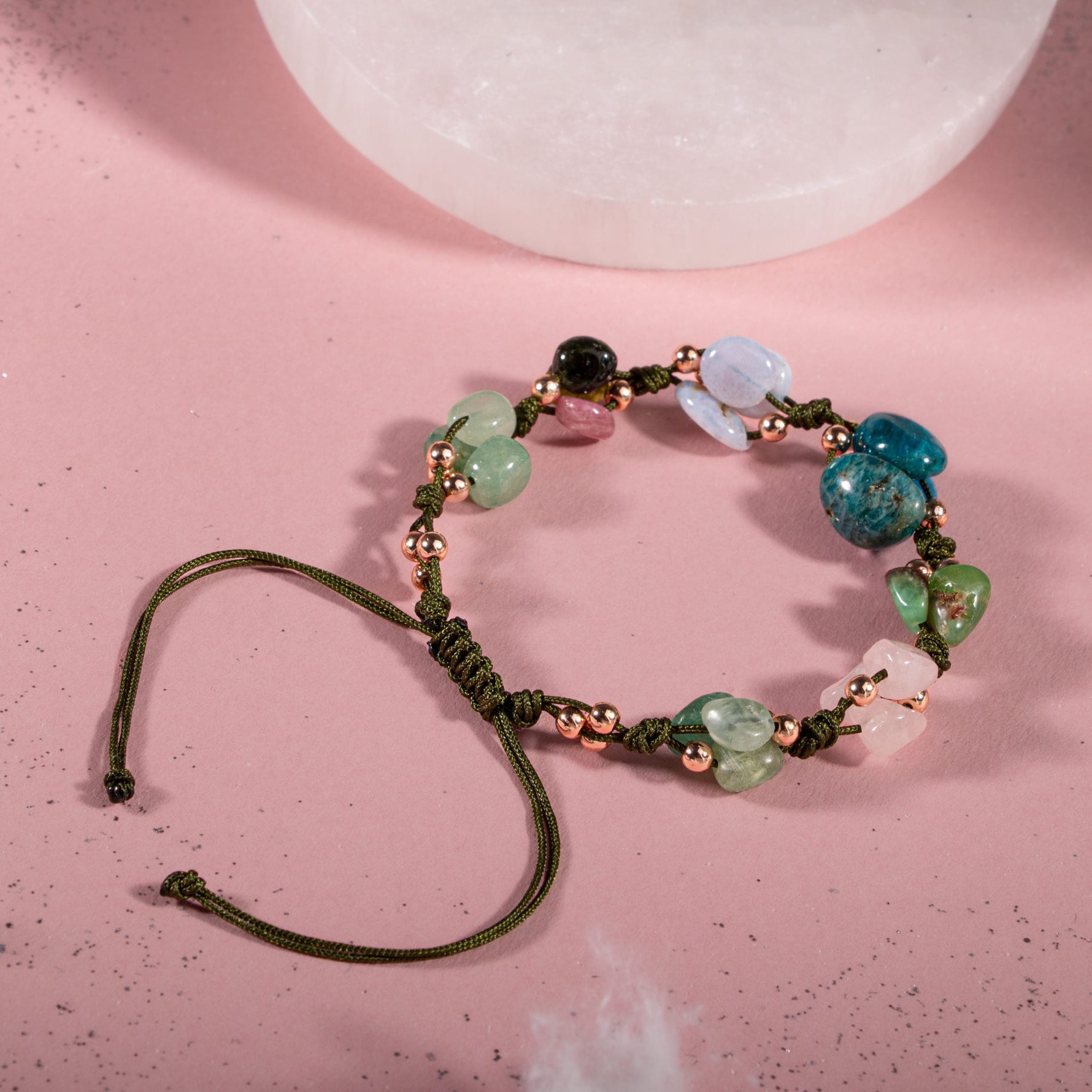 Boğa Burcu Bileklik Kalsedon, Kiyanit, Krizopras, Mavi Apatit, Pembe Kuvars, Renkli Turmalin, Yeşil Aventurin