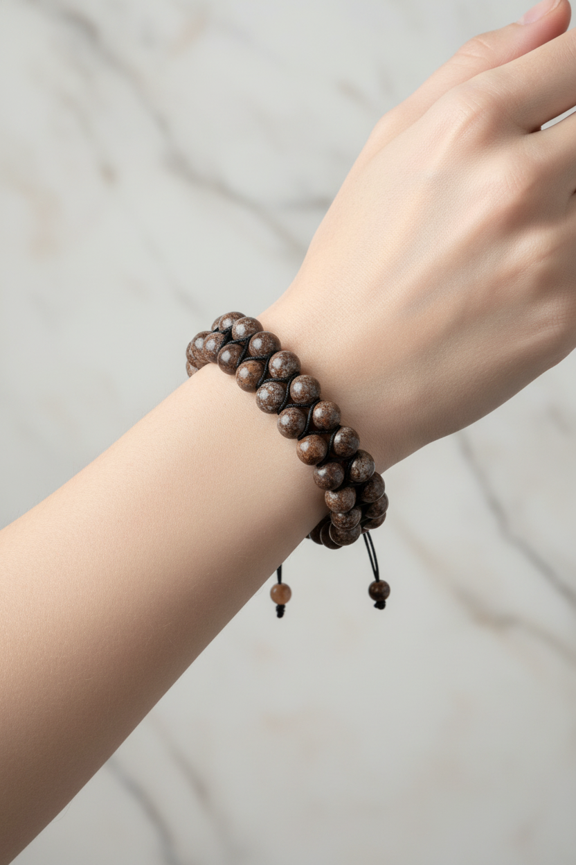 Riyolit 8mm Çift Sıra Makrome Doğal Taş Bileklik