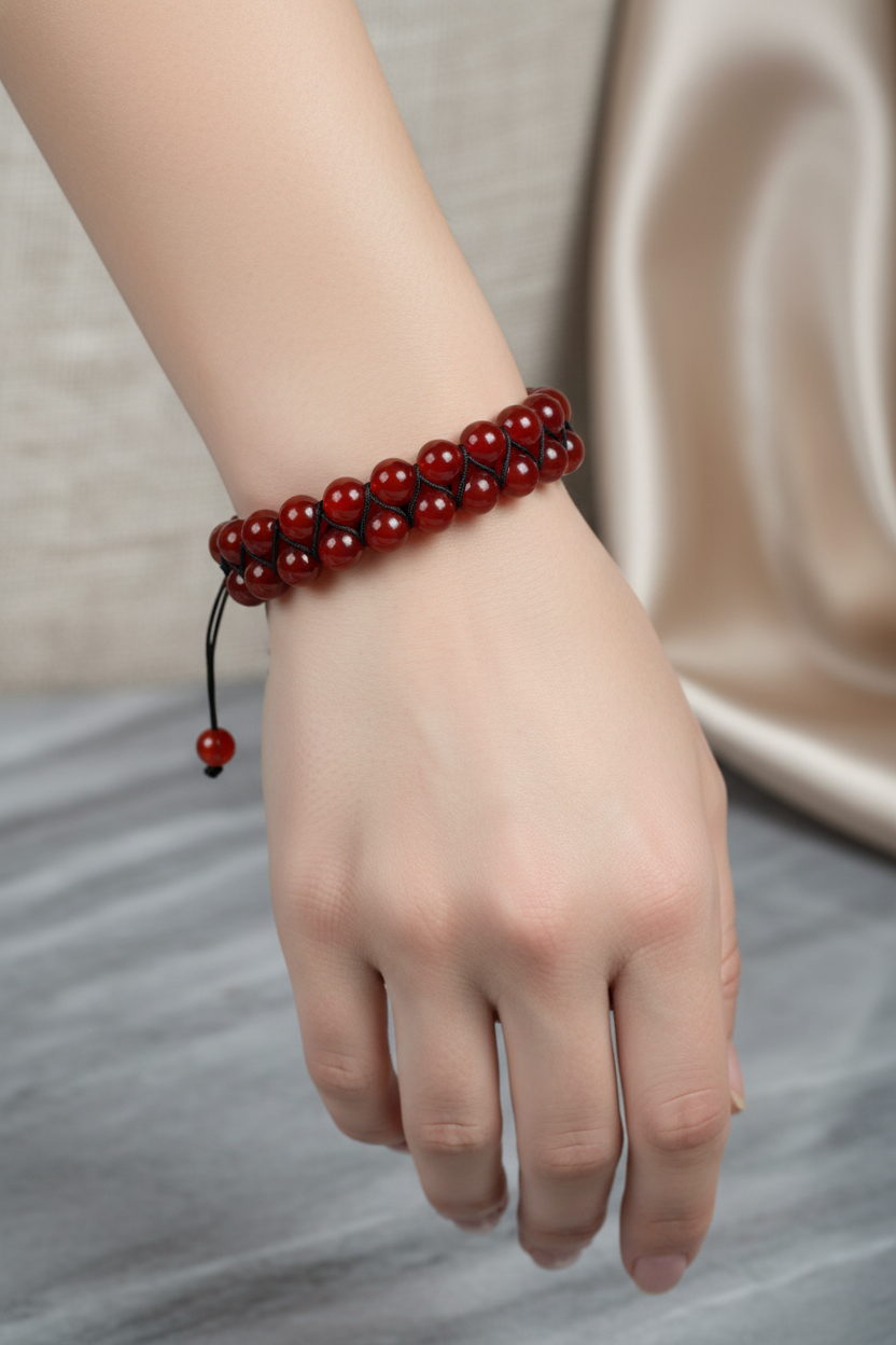 Kırmızı Akik 8mm Çift Sıra Makrome Doğal Taş Bileklik