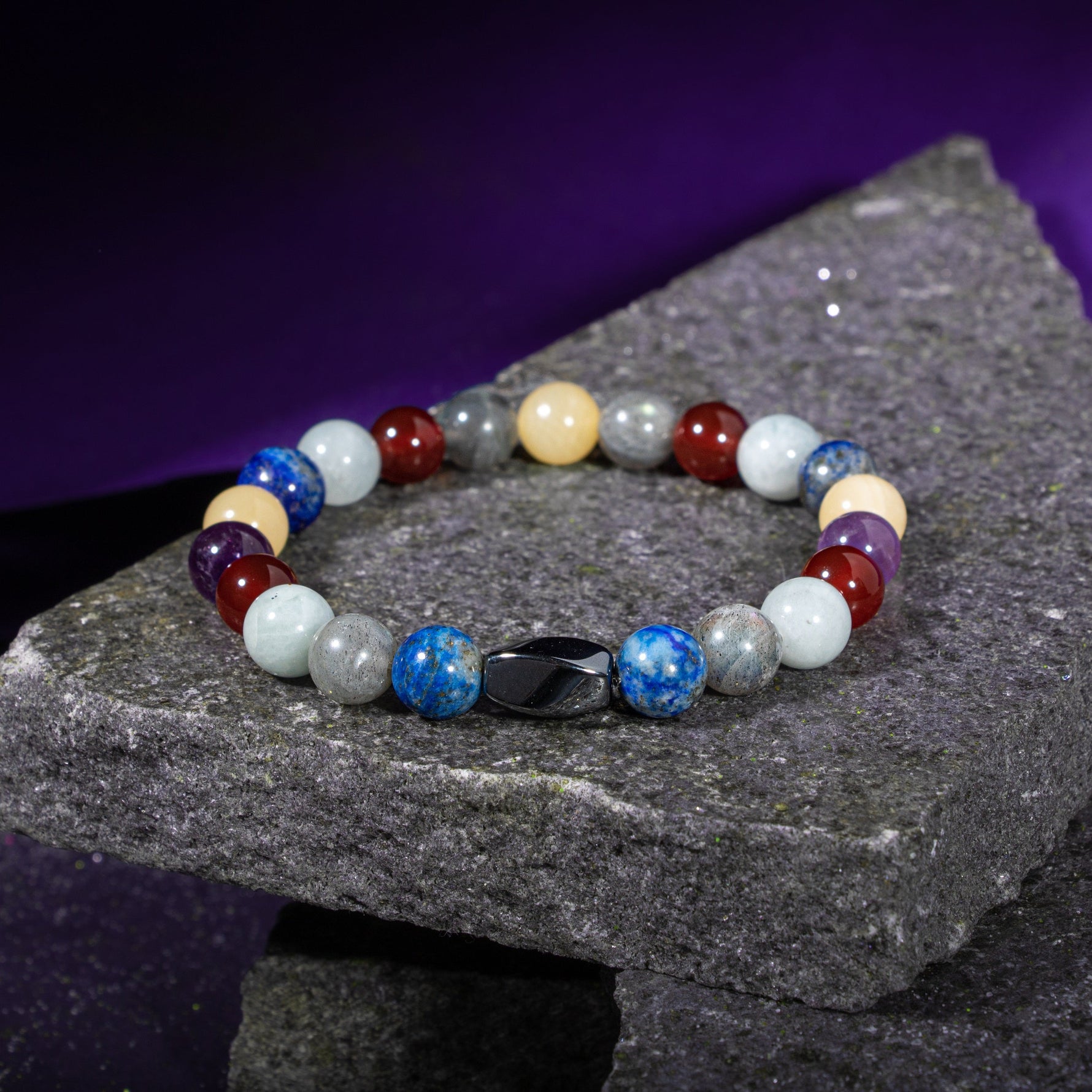 Yay Burcu Bileklik Akuamarin, Ametist, Kalsit, Kırmızı Akik, Labradorit, Lapis Lazuli