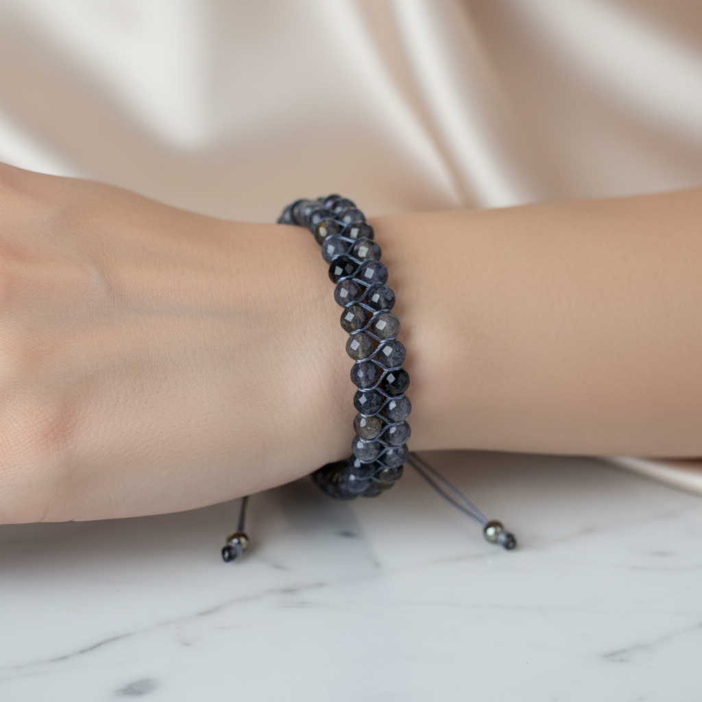 İyolit 3-4 mm Çift Sıra Doğal Taş Bileklik – Unisex El İşçiliği