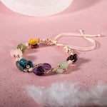 Başak Burcu Bileklik Ametist, Bordo Granat Lal, Jasper, Mavi Apatit, Pembe Kuvars, Yeşil Aventurin, Zebercet (Peridot)