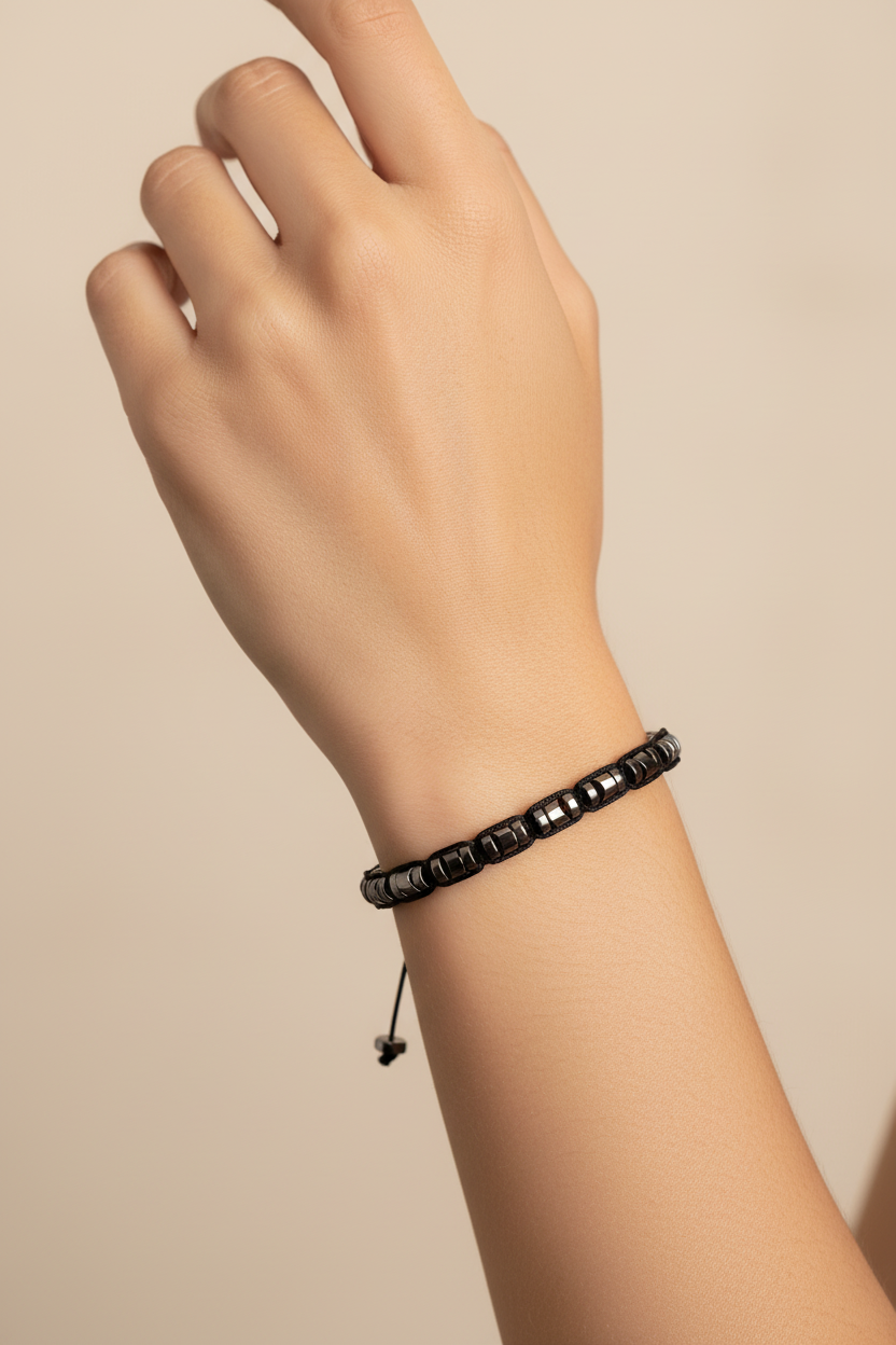 Sertifikalı Hematit Doğal Taş Makrome Bileklik | Pirtash | Özel Üretim