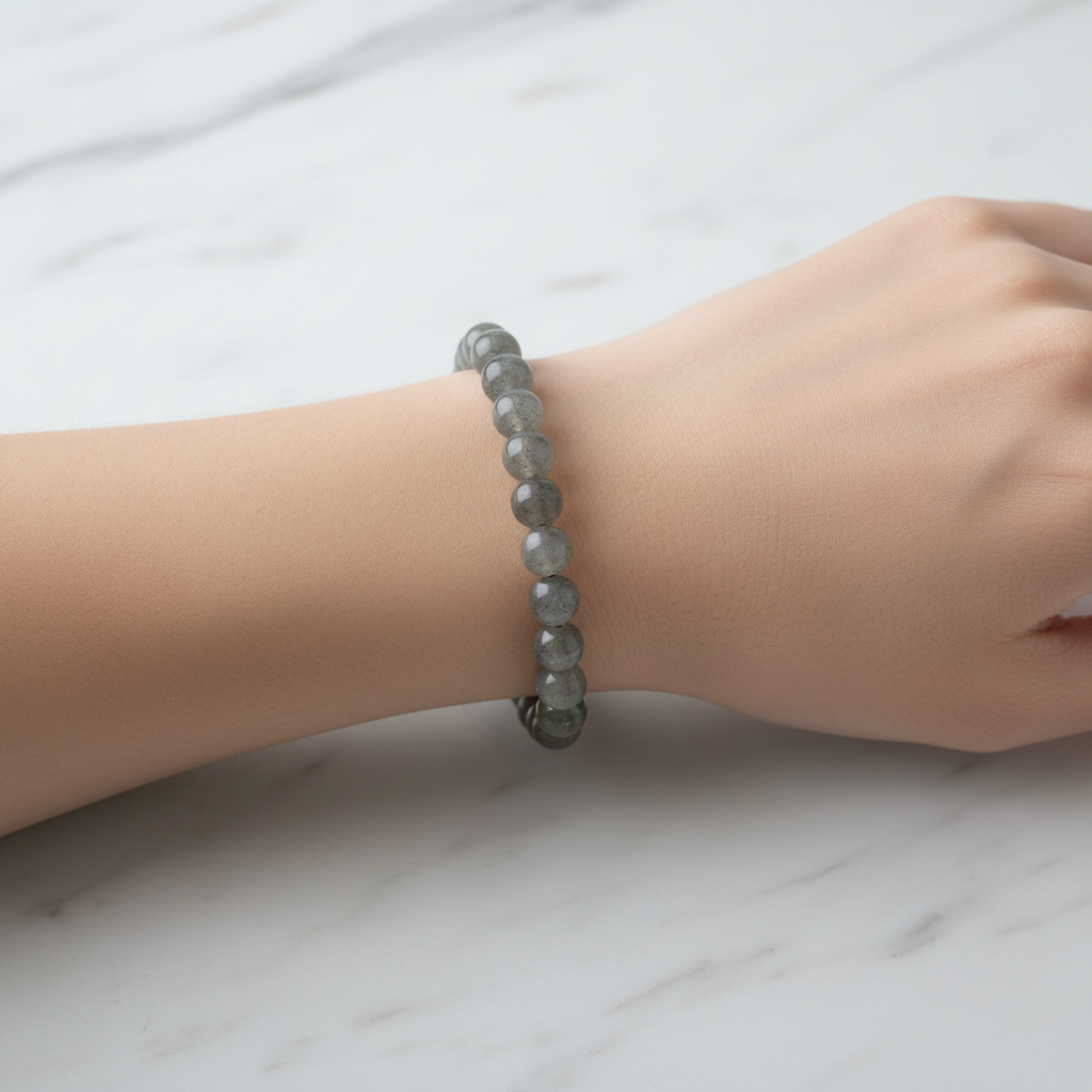 Labradorit 8 mm Merdiven Kapama Doğal Taş Bileklik – El İşçiliği